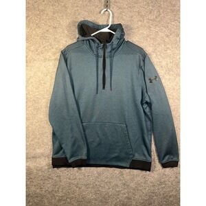 Under Armour ColdGear Men's XL Teal Blue Textured Quarter Zip Hoodie Fleece Line